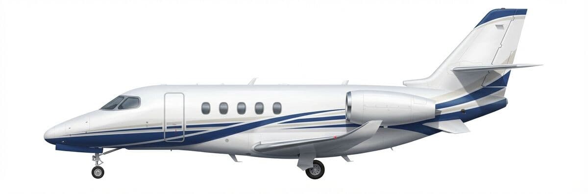 Citation Latitude super midsize jet side profile — 9-seat flat-floor cabin with 6ft headroom for transcontinental flights