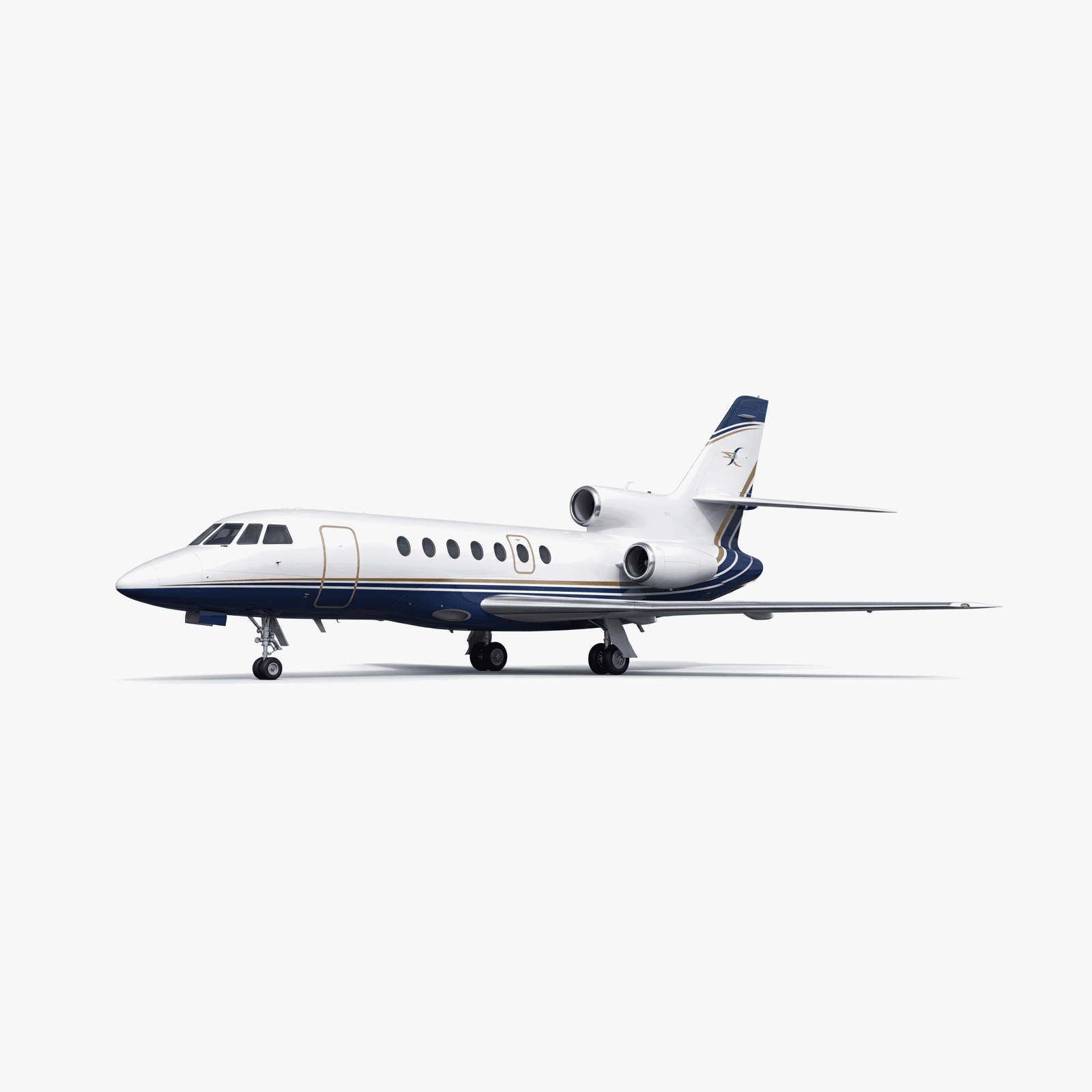 Falcon 50 Super Midsize Jet private jet — 3D exterior view from VOLO charter fleet