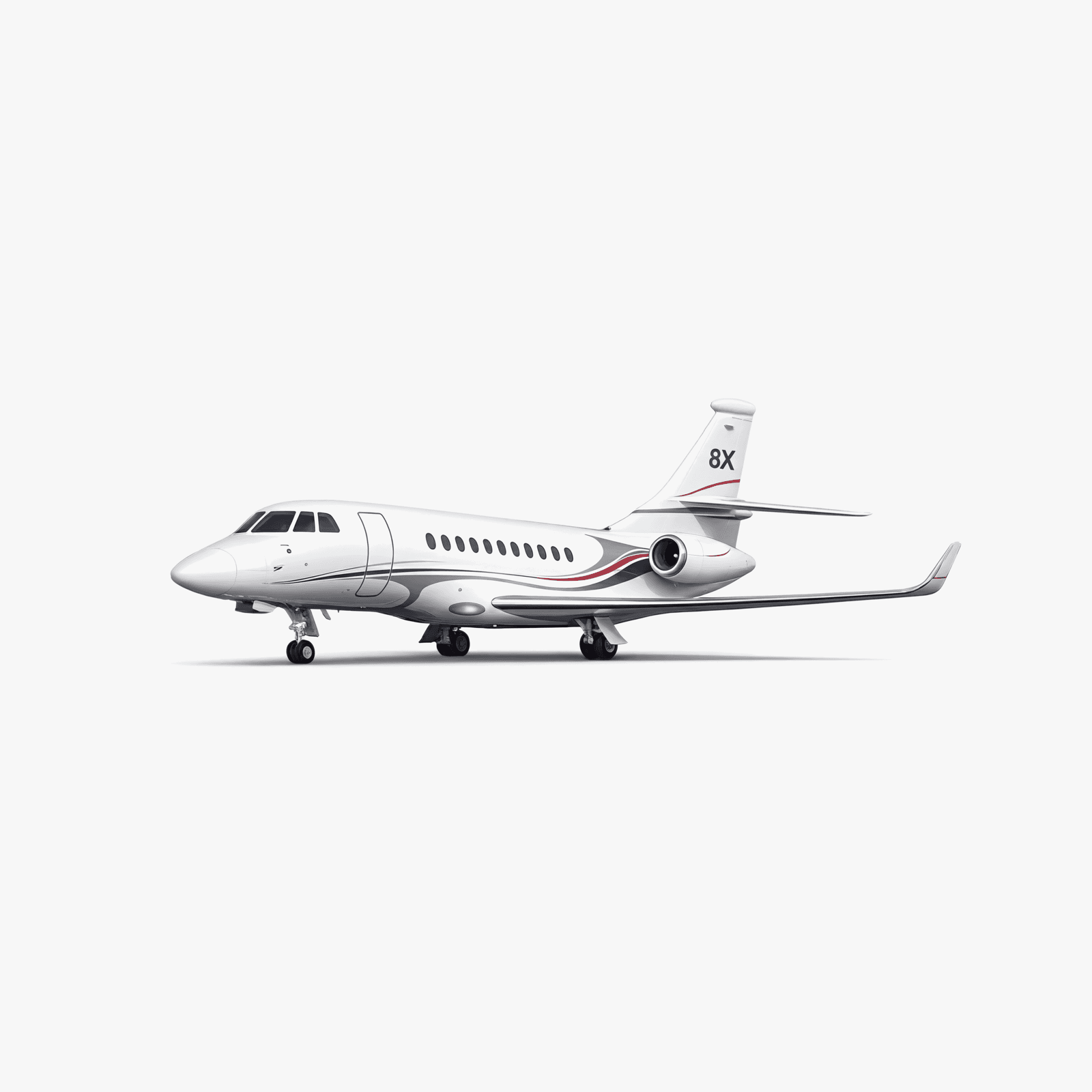 Falcon 8X Ultra Long Range private jet — 3D exterior view from VOLO charter fleet