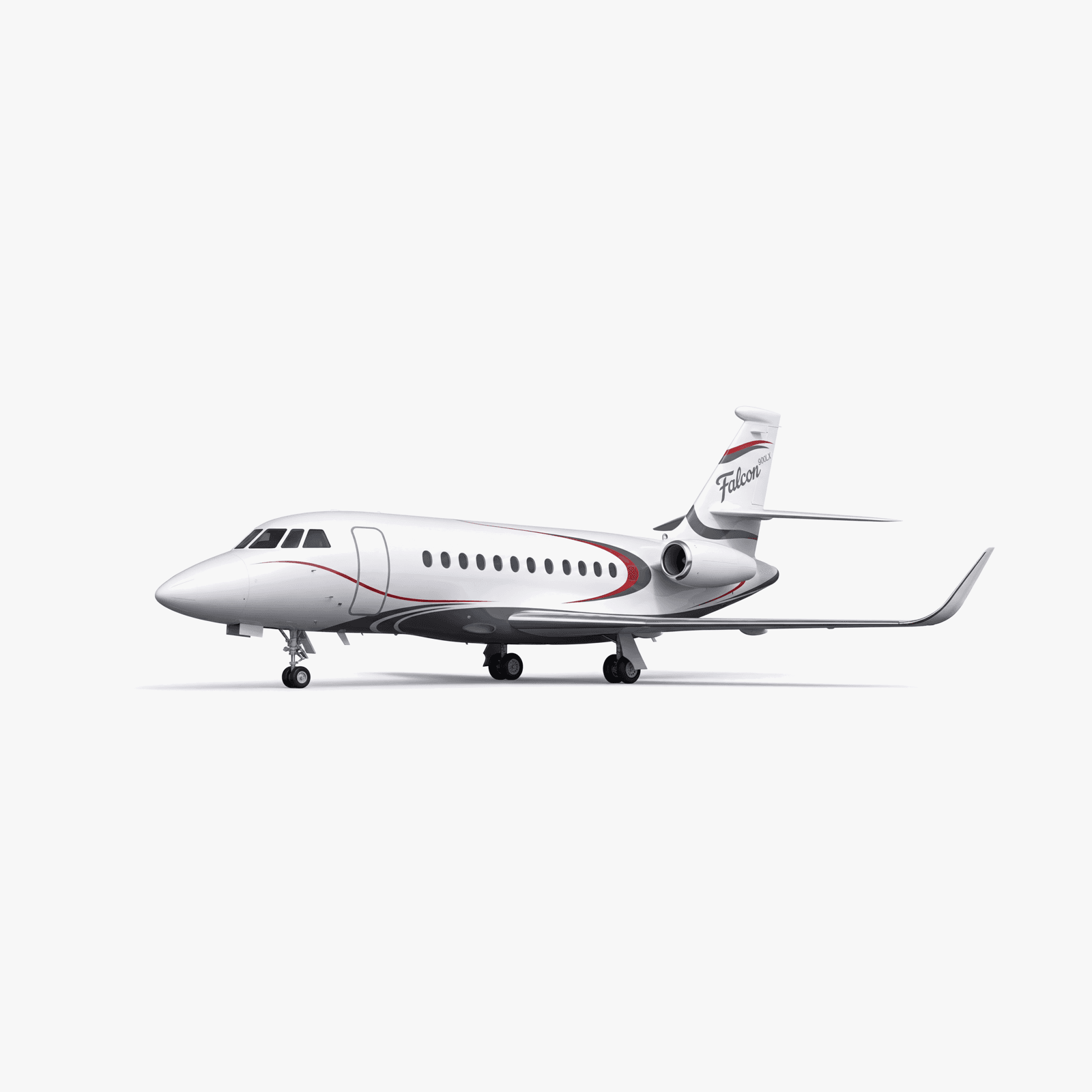 Falcon 900LX EASy II Heavy Jet private jet — 3D exterior view from VOLO charter fleet