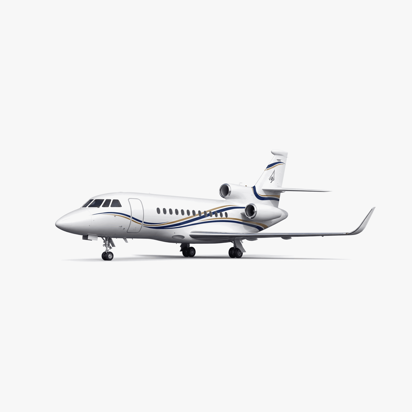 Falcon 900LX Heavy Jet private jet — 3D exterior view from VOLO charter fleet